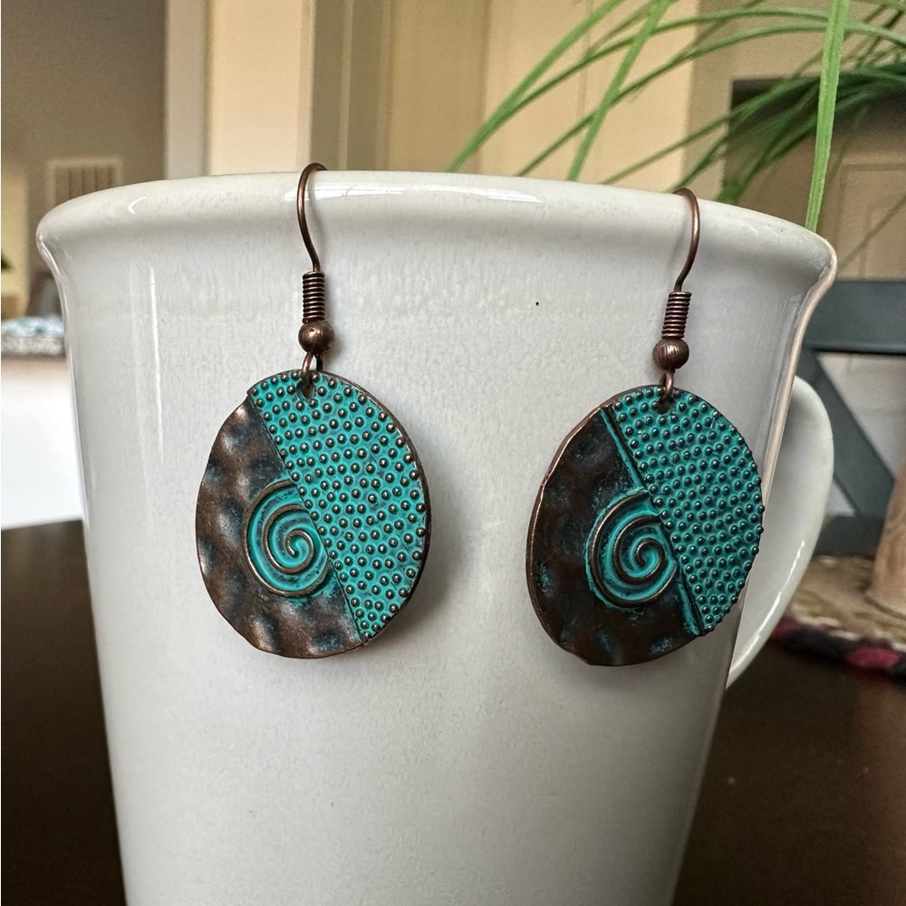 Turquoise Engraved Metal Bohemian Earrings Drop Style Boho
